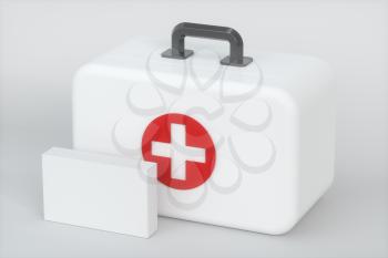 Medical kit and emergency medical equipment with white background,3d rendering. Computer digital drawing.