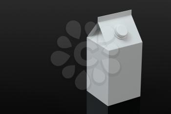 Blank milk box with black background, 3d rendering. Computer digital drawing.