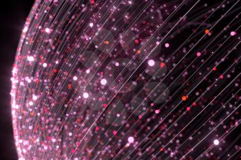 Glowing pink particles with trails, 3d rendering. Computer digital drawing.