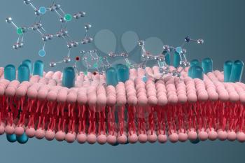 Cell membrane and biology, biological concept, 3d rendering. Computer digital drawing.