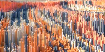 High density pixel cubes landscape, 3d rendering. Computer digital drawing.