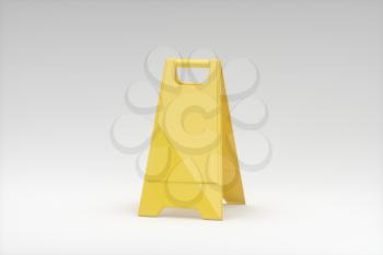 Blank yellow floor sign, 3d rendering. Computer digital drawing.