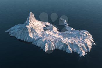 An island of snow mountain on the sea, 3d rendering. Computer digital drawing.