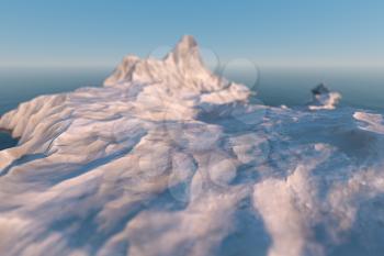 An island of snow mountain on the sea, 3d rendering. Computer digital drawing.