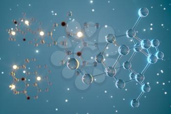 Molecules and biology, biological concept, 3d rendering. Computer digital drawing.