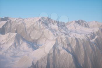 A stretch of snow mountain with blue sky, 3d rendering. Computer digital drawing.