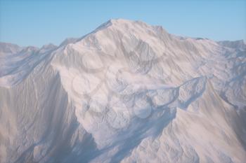 A stretch of snow mountain with blue sky, 3d rendering. Computer digital drawing.