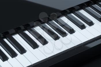 Piano keys with dark background, 3d rendering. Computer digital drawing.