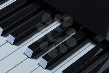 Piano keys with dark background, 3d rendering. Computer digital drawing.