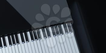 Piano keys with dark background, 3d rendering. Computer digital drawing.