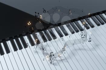 Piano keys with dark background, 3d rendering. Computer digital drawing.