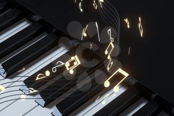 Piano keys with dark background, 3d rendering. Computer digital drawing.