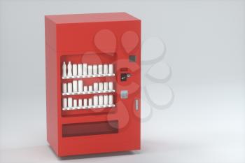 The red model of vending machine with white background, 3d rendering. Computer digital drawing.