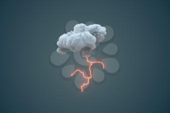 Dark clouds and lightning, weather forecast, 3d rendering. Computer digital drawing.