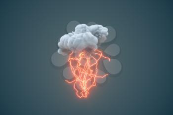 Dark clouds and lightning, weather forecast, 3d rendering. Computer digital drawing.