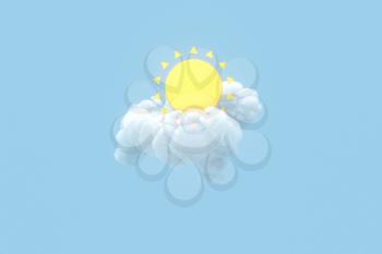 Cloud and sun, weather forecast, 3d rendering. Computer digital drawing,