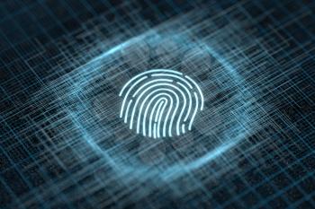 Fingerprint identification concept, technological background, 3d rendering. Computer digital drawing.