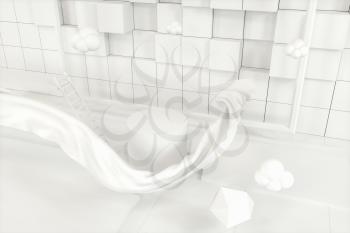 Creative cartoon room with a round podium in the centre, 3d rendering, Computer digital drawing.