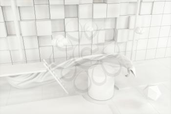 Creative cartoon room with a round podium in the centre, 3d rendering, Computer digital drawing.