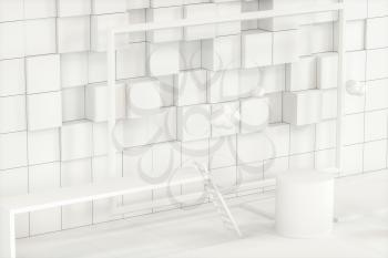 Creative cartoon room with a round podium in the centre, 3d rendering, Computer digital drawing.