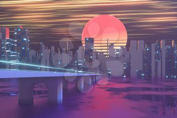 Urban road and sunset sky,abstract conception,3d rendering. Computer digital drawing.