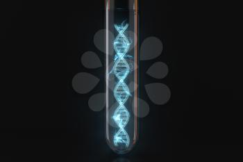 Test tube and chromosomes, DNA and genes,3d rendering. Computer digital drawing.