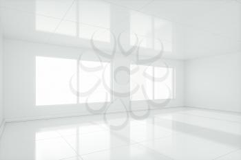 The white empty room with sunlight coming from the window, 3d rendering. Computer digital drawing.