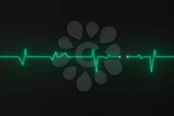 Glowing digital heartbeat line reflecting on the monitor, 3d rendering. Computer digital drawing.