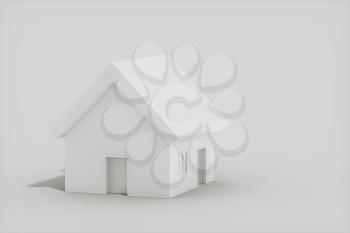 White small house model with white background, 3d rendering. Computer digital drawing.