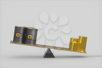 Oil barrel and dollar with white background,3d rendering. Computer digital drawing.