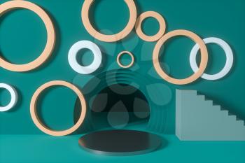 Circle background material,cartoon room,3d rendering. Computer digital drawing.