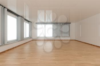 Empty room and wooden floor with white background,3d rendering. Computer digital drawing.