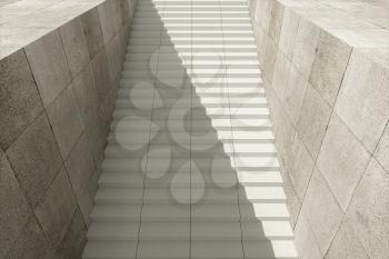 Steps and wall with grey background, modern construction,3d rendering. Computer digital drawing.