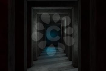 The dark abandoned tunnel, 3d rendering. Computer digital drawing.