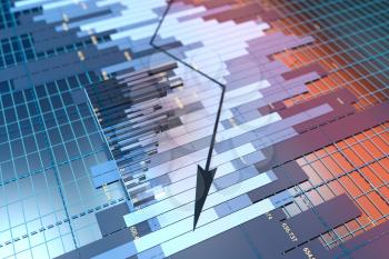 The decrease of the economical data, business statistics, 3d rendering. Computer digital drawing.