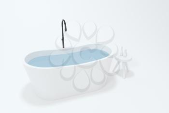 Cartoon bathtub with white background, 3d rendering. Computer digital drawing.