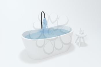 Cartoon bathtub with white background, 3d rendering. Computer digital drawing.