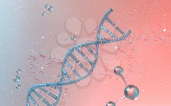 DNA genomes structure with division molecule, 3d rendering. Computer digital drawing.