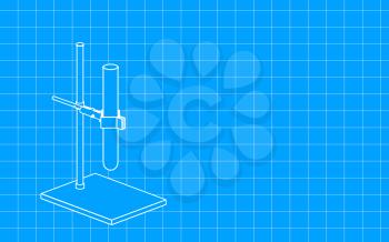 Test tube clamp with blueprint, raster illustration. Computer digital drawing.