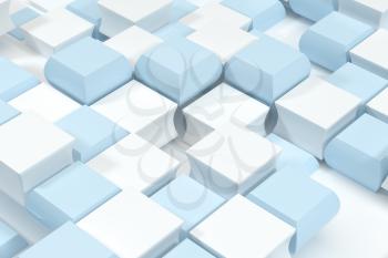 Creative blue and white cubes background, 3d rendering. Computer digital drawing.