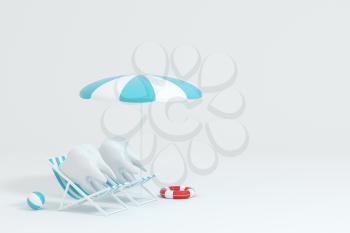 Cartoon tooth on holiday, tooth care concept, 3d rendering. Computer digital drawing.