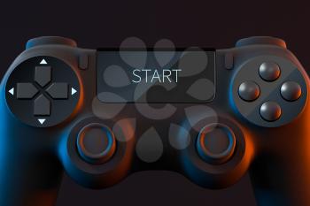 Game pad with START on the screen, 3d rendering. Computer digital drawing.