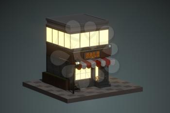 Cartoon store, modern shop building, 3d rendering. Computer digital drawing.