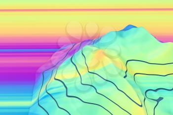 Topographic map background Valley and mountain, 3d rendering. Computer digital drawing.