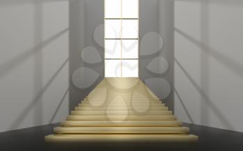 Large steps in the luxury palace, 3d rendering. Computer digital drawing.