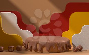 Creative chocolate stage, merchandise platform, 3d rendering. Computer digital drawing.