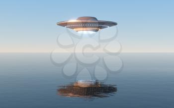 Science fiction UFO spaceships, 3d rendering. Computer digital drawing.