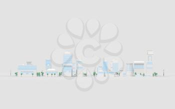 Digital city model with white background, 3d rendering.Computer digital drawing.