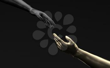 Hand sculpture with black background, 3d rendering. Computer digital drawing.