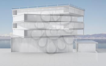 The modern concept architecture on the water, 3d rendering. Computer digital drawing.